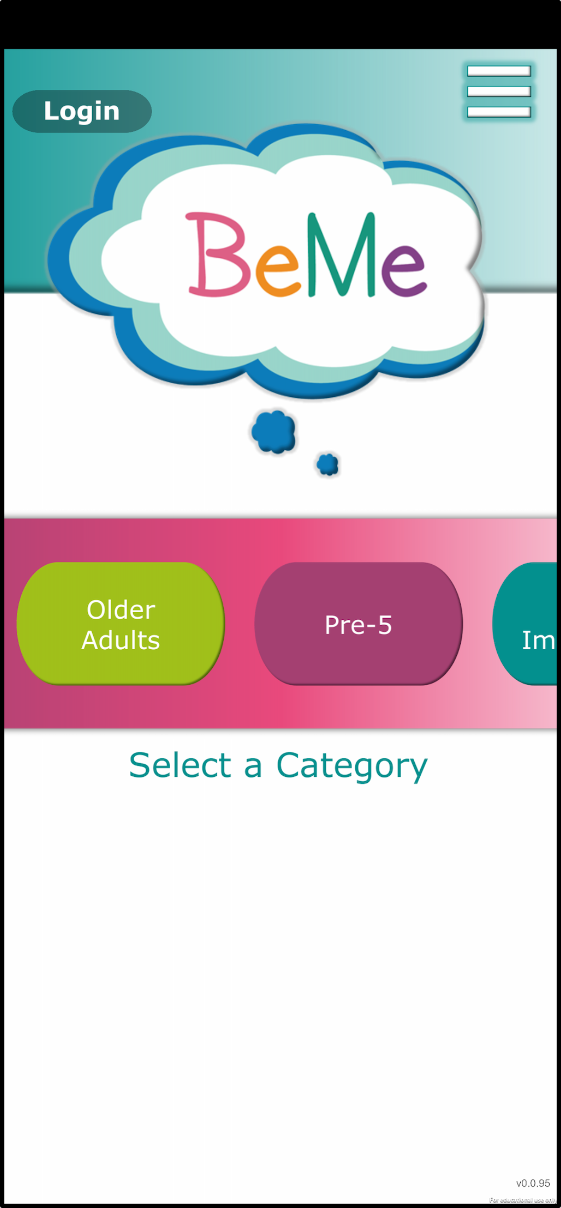 Image from the BeMe smartphone app that enables learners to choose the service area of the scenarios they want to watch.